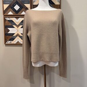 NakedCashmere Cashmere Ribbed Knit Boatneck Sweater Tan Small